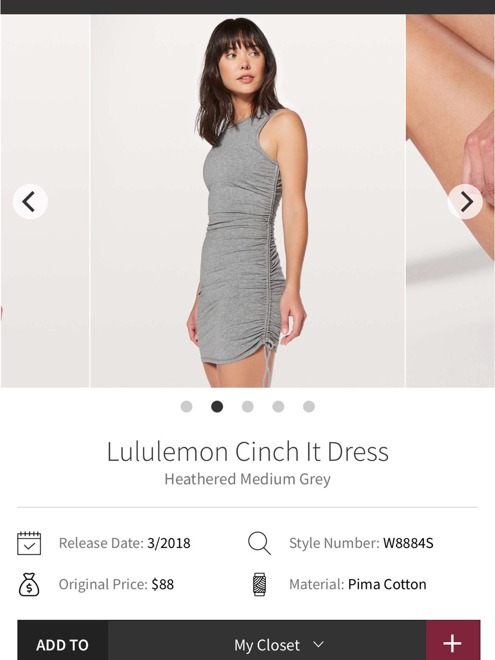lululemon athletica Cinch It Dress — Heathered Medium Grey Sz 10